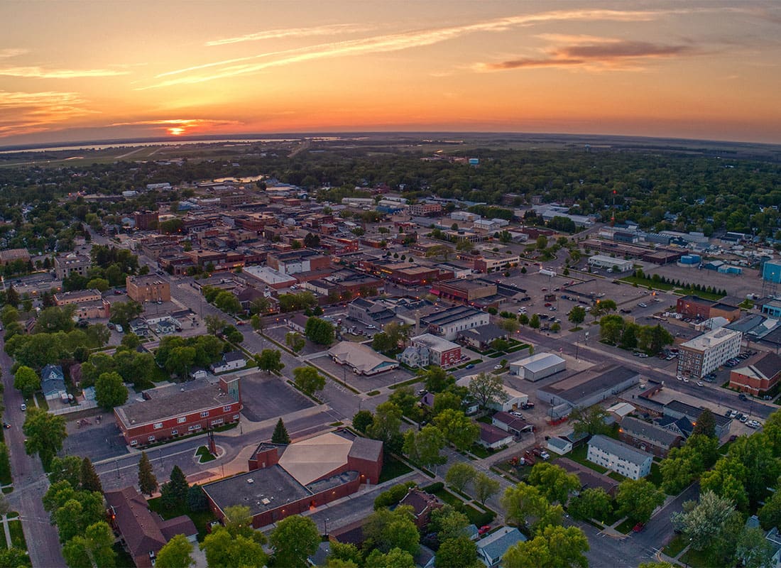 Watertown, SD - Aerial View of Watertown, South Dakota During a Summer Sunset